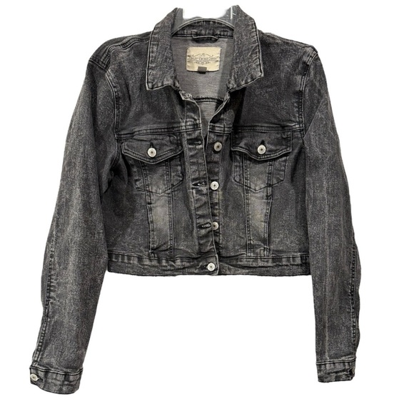 Ashley Vintage Charm Women Cropped Jean Jacket Acid Wash Denim Black Size Large - Picture 3 of 10